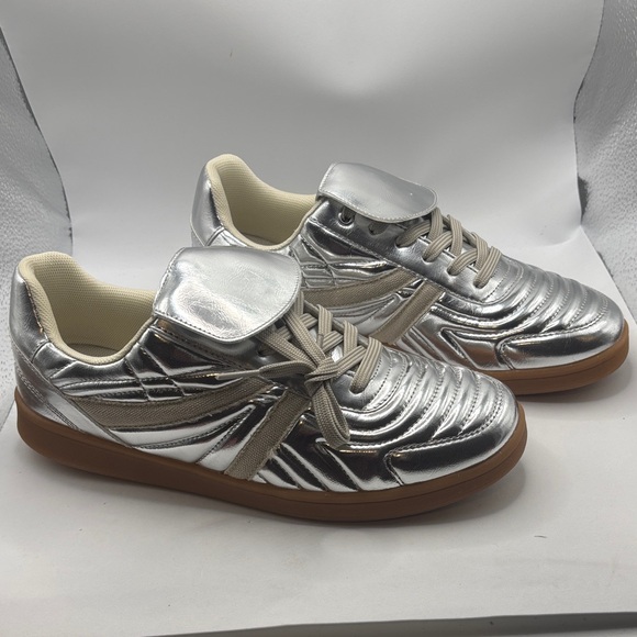 Steve Madden Shoes - Steve Madden Silver Metallic Madrid Sneakers SZ 9.5 lace up casual vegan  NIB